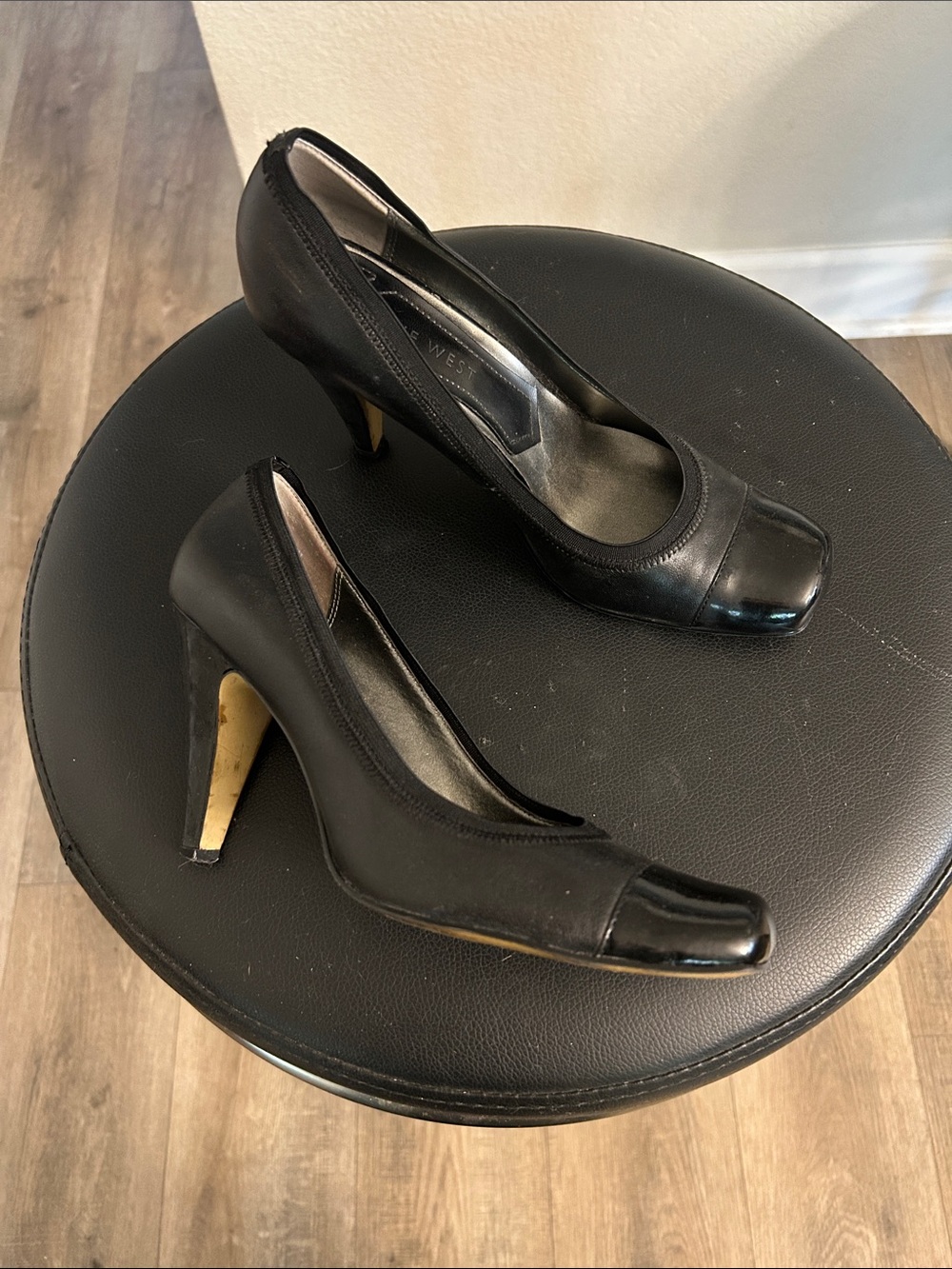 Nine West Black Square-Toe Mid Heel Pump